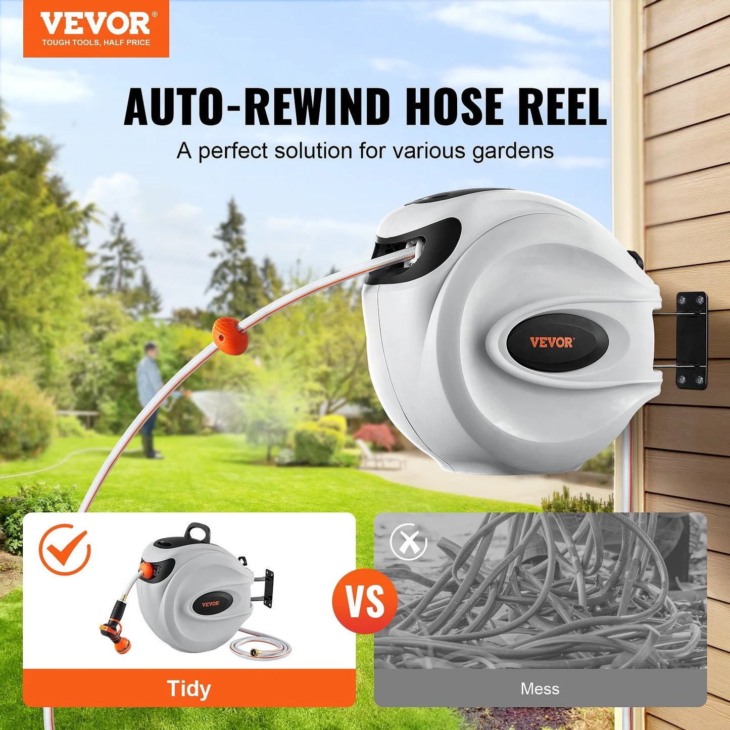🚿 Retractable Hose Reel 130ft – 180° Swivel Wall Mount 💦 (Buy 2 = Get 1 Free)