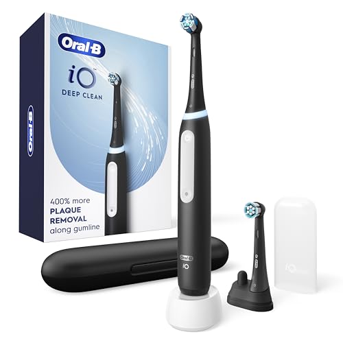 Oral-B iO Deep Clean Rechargeable Electric Powered Toothbrush, Black with iO Series 3 Limited, 2 Brush Heads and Travel Case - Pressure Sensor to Protect Gums - 3 Cleaning Settings - 2 Minute Timer|B0B5HRWH1S