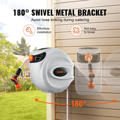 🚿 Retractable Hose Reel 130ft – 180° Swivel Wall Mount 💦 (Buy 2 = Get 1 Free)