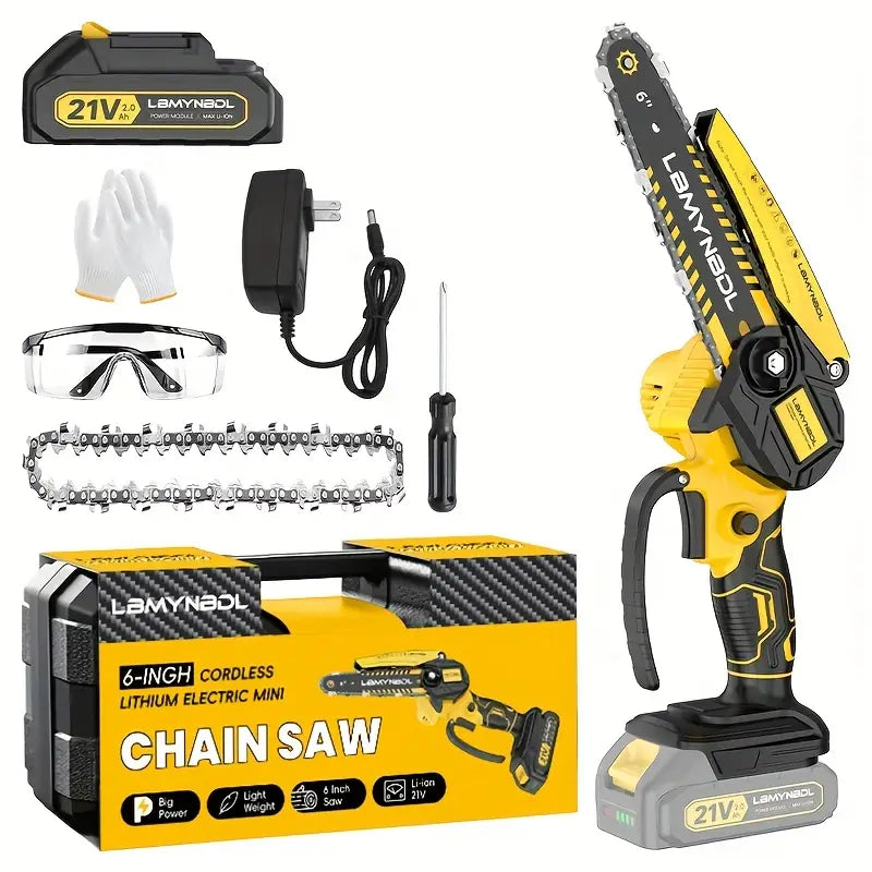 🔋 Tronçonneuse Mini 6" Sans Fil – Sécateur Électrique Compact 🌳✨